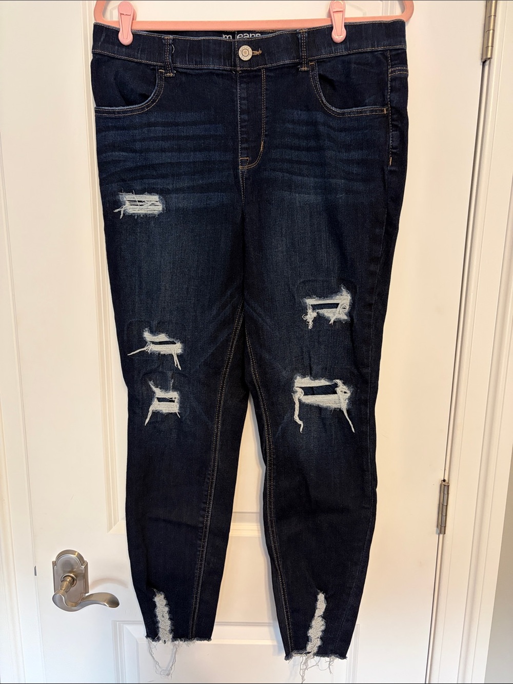 Maurices Dark Blue Distressed Skinny Jeans